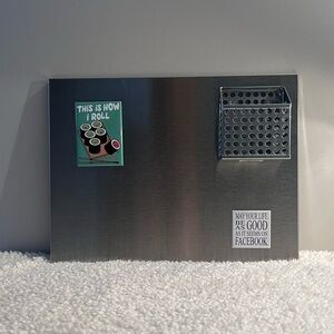Kikkerland Stainless Magnetic Memo Board with Note Pen Pencil Holder